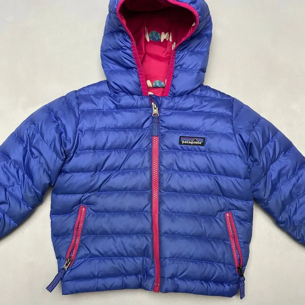 Patagonia Baby Reversible Down Sweater Hoodie Puffer Jacket 2T? Granola